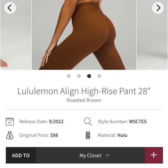 Lululemon Align High-Rise Pant 28"
Roasted Brown - Picture 5 of 9